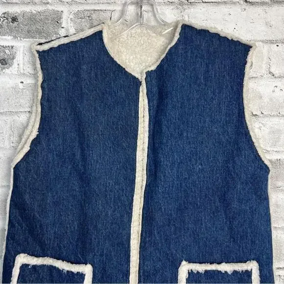 Vintage Handmade Sherpa Lined Denim Vest - Picture 2 of 9